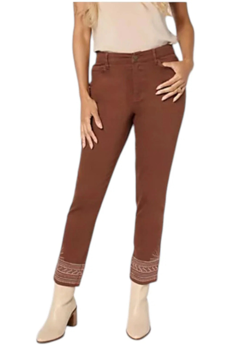 Susan Graver Women's Embellished Hem Straight Leg Jean Chocolate - Regular